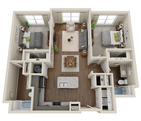 Floor plan for 2 beds, 2 baths, 1083 sqft